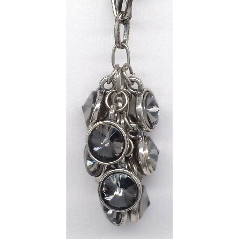 Smokey Gray Rhinestone Cluster Pendant Chain Necklace Silver Tone Dangle Sparkly